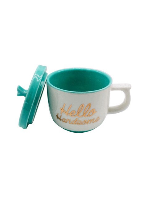 H&amp;L Zakka - Hello Handsome Ceramic Cup with Lid Green