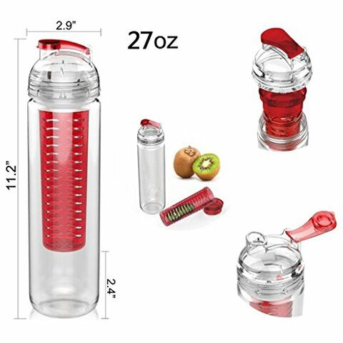 AACHEN - Everyday Detox Water Bottle with Fruit Infusion Compartment by GiftOlogy (Red) - 680ml