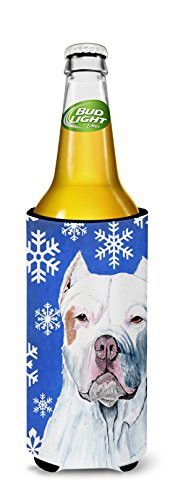 Caroline&#39;s Treasures Sc9381Muk Pit Bull Winter Snowflakes Holiday Ultra Beverage Insulators For Slim Cans, Slim Can, Multicolor