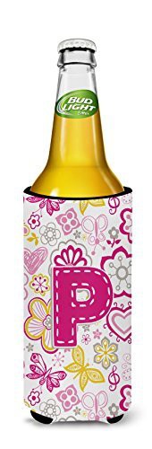 Caroline&#39;s Treasures Letter P Flowers And Butterflies Pink Ultra Beverage Insulators For Slim Cans