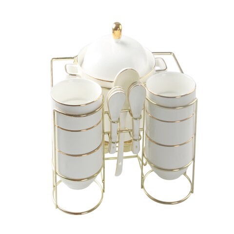 Shallow 15 Pcs Serving Set  -White &amp; Gold