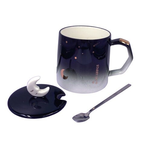 H&amp;L Zakka - Halfmoon Lovely MoonLight Design Ceramic Cup with Lid &amp; Spoon