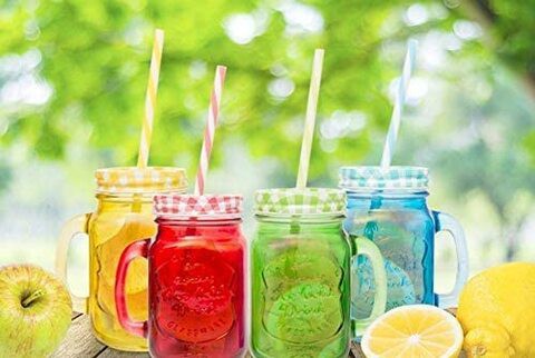 Mason Jars 4 pcs sett,Canning Jars with Sealed and Straw Lid, Ideal for Juice, Jam, Honey and Mojito, Wedding Favors, Shower Favors, Baby Foods