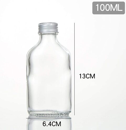 FUFU 5 pieces 50ml empty juice bottle glass milk drink bottle whiskey bottle vodka bottle party drink shop (Silver lid)