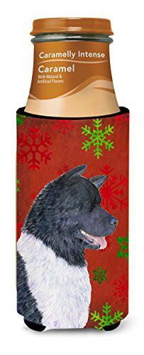 Caroline&#39;s Treasures Ss4728Muk Akita Red And Green Snowflakes Holiday Christmas Ultra Beverage Insulators For Slim Cans, Slim Can, Multicolor