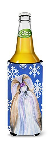 Caroline&#39;s Treasures Ss4603Muk Shih Tzu Winter Snowflakes Holiday Ultra Beverage Insulators For Slim Cans, Slim Can, Multicolor
