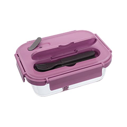 ALISSA-Glass Lunch Box 3-Compartment Meal Prep Containers Food Storage, Pink.