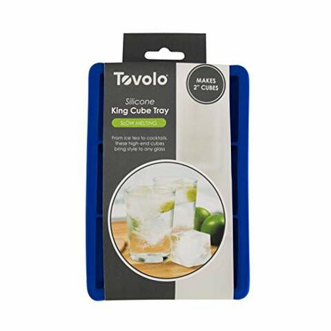 Tovolo Inch Large King Craft Ice Mold Freezer Tray Of 2&quot; Cubes For Whiskey, Bourbon, Spirits &amp; Liquor Drinks, Bpa-Free Silicone, Set Of 1, Stratus Blue