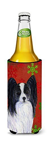 Caroline&#39;s Treasures Ss4712Muk Papillon Red And Green Snowflakes Holiday Christmas Ultra Beverage Insulators For Slim Cans, Slim Can, Multicolor