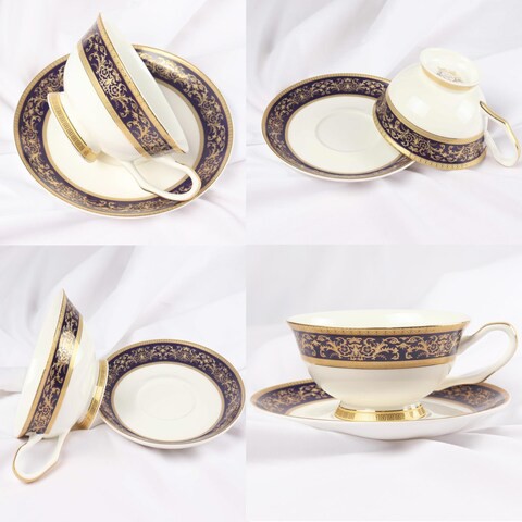 XIANGYU Dinner Set Porcelain Gold, 115pcs tea set; 10&#39;5 flat plate- (12) , 8&#39; soup plate- (12) 8&#39; flat plate- (12), 7&#39;5 flat plate- (12) 6&#39; salad bowl- (12), &#39;tea pot (1set)- (2) Tea cup/Saucer(12set)