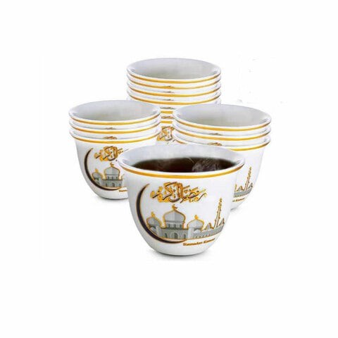 LIYING porcelain ramadan Gift Box Set Of 12 Arabic Turkish Espresso  Designer gawa Coffee Cups 75ML together with  6 tea Cups + Saucers , 100 ml