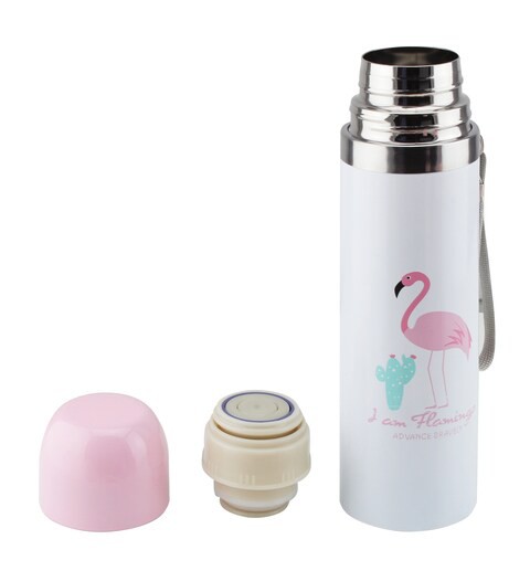 NESSAN 500ML VACCUM FLASK, PINK &amp; WHITE, AB-3802