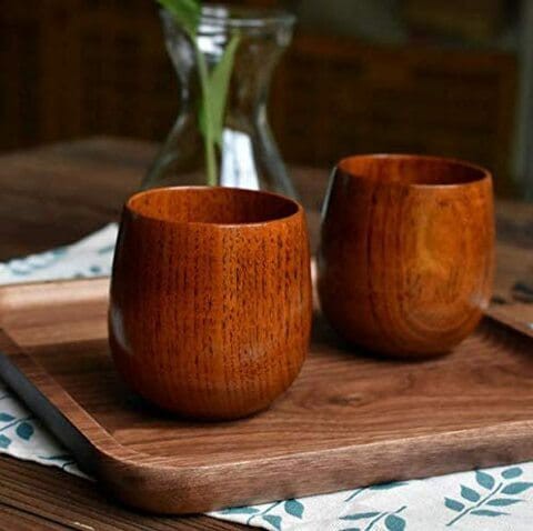 Doreen 1Pair Wood Cup Primitive Handmade Natural Spruce Wooden Cup Breakfast Beer Milk Drinkware Green Tea Cup Water Bottle Mug（GC1859A）