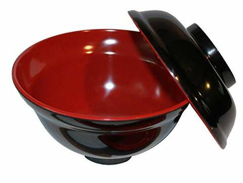 JapanBargain, Soup Bowl with Lid and Spoon for Miso Soup Rice Poke Donburi Noodle Pasta Cereal Black and Red Color Japanese Style with Hook Spoon, 21 oz (1, 21oz w/Gift Box)