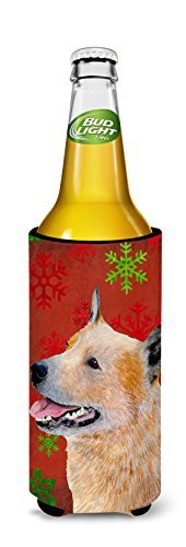 Caroline&#39;s Treasures Lh9317Muk Australian Cattle Dog Red Green Snowflakes Christmas Ultra Beverage Insulators For Slim Cans, Slim Can, Multicolor