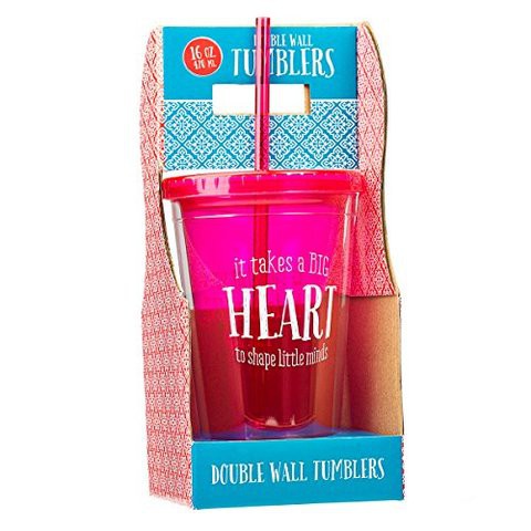 Christian Art Gifts Insulated Teacher Tumbler, 1 Christian Tumbler With Lid &amp; Straw, Big Heart &amp; Corinthians 16:14 Bible Verse Tumbler 16Oz Let All That You Do Be Done In Love Pink