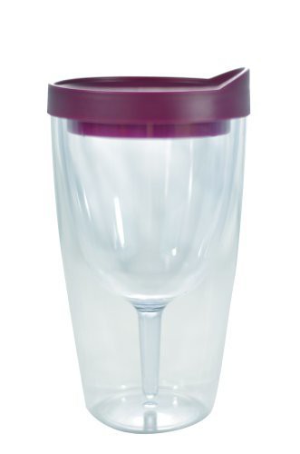 Southern Homewares Wine Tumbler - 10Oz Insulated Vino Double Wall Acrylic With Merlot Red Drink Through Lid - Wine 2Go!