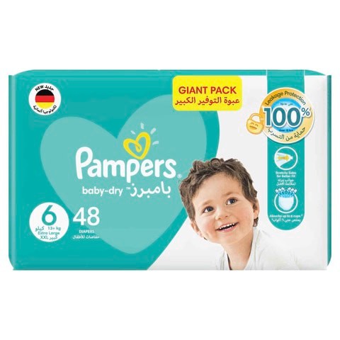 Pampers Baby-Dry Leakage Protection Diapers Size 6 Extra Large 13+kg Giant Pack 48 Count