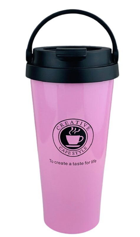 Thermal Cup Stainless Steel, Vacuum Insulated Travel Tumbler, Durable Insulated Coffee Mug, Thermal Cup with Double Partition SEALING Ring - 450ml (PINK)