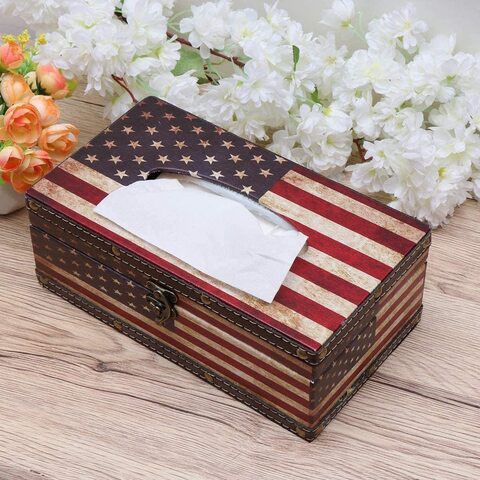 Retro Tissue Box, PU Leather And High Quality Mdf For Home, Office, Car Automotive Decoration (Color : Stars Stripes)