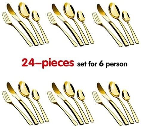 24 piece set of cutlery, fork and spoon, titanium plated stainless steel cutlery, fork and spoon Gift Set