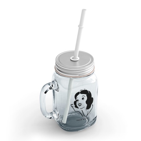 Loud Universe - Pink Glass Mason Jar with Lid and Straw Snow White Face Girl Pretty Clear Mason Jar Party Giveaways