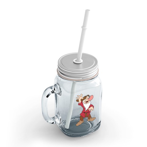 Loud Universe - Angry Dwarf Glass Mason Jar with Lid and Straw Red Snow White Cute Clear Mason Jar Party Giveaways