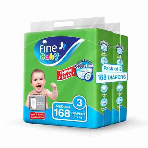 Fine Baby Diapers Mega Pack Size 3 Medium 4-9kg 84 Count x2