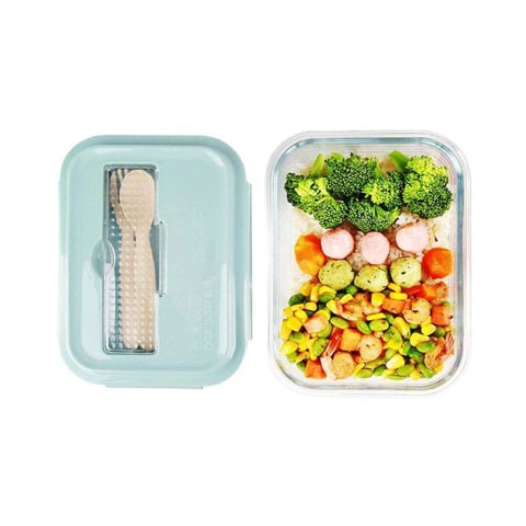 ALISSA-Glass Lunch Box 1-Compartment Meal Prep Containers Food Storage, Blue.