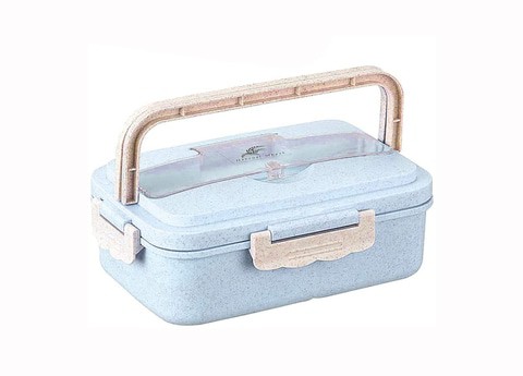 Kids Wheat Straw LunchBox With Spoon &amp; Fork- Blue,BD-WS-16