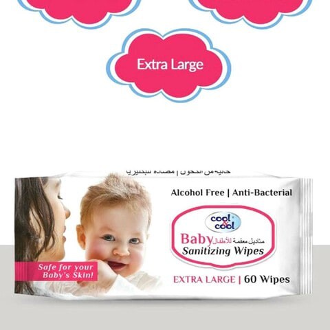 Cool & Cool Alcohol Free Baby Sanitizing Wipes XL 60 Pieces