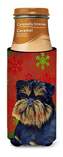 Caroline&#39;s Treasures Lh9343Muk Brussels Griffon Red And Green Snowflakes Holiday Christmas Ultra Beverage Insulators For Slim Cans, Slim Can, Multicolor