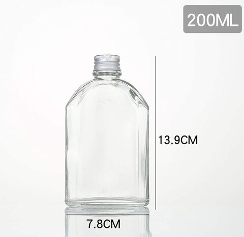 FUFU 5pcs 200ml empty juice bottle glass milk beverage bottle whiskey bottle vodka bottle party drink shop coffee shop (Silver lid)