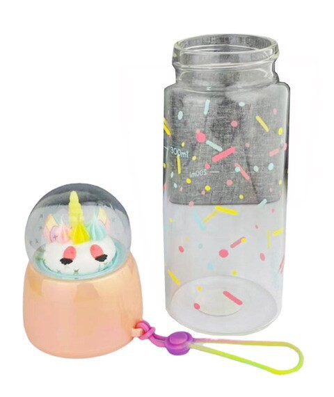 Unicorn Glass Water Bottle Peach 480ml