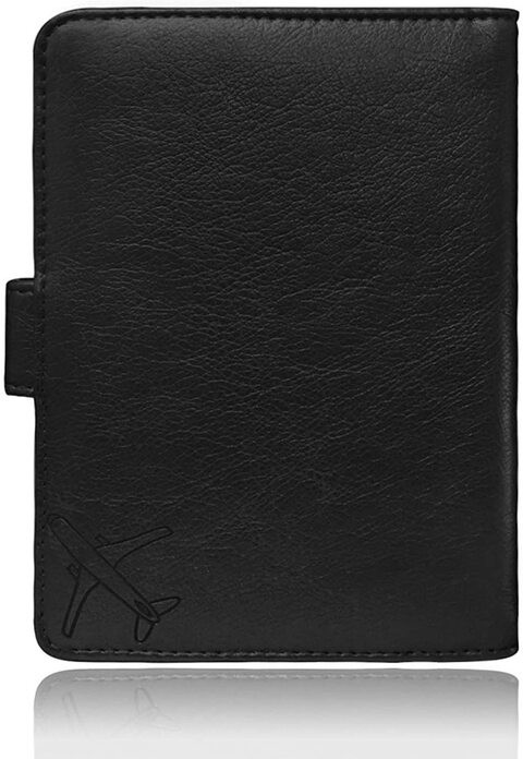 Doreen Passport Holder Leather Travel Wallet - RFID Blocking Passport Cover with Magnetic Button for Women Men (Black - Map)（GC1286A）