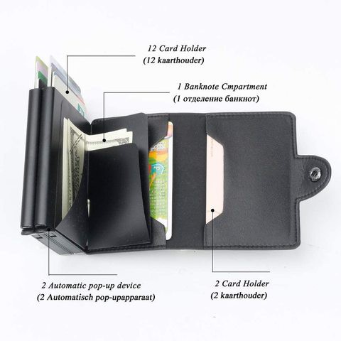 Doreen Faux Leather Business Double Layer Credit Card Holder RFID Blocking Pop-up Wallet Money