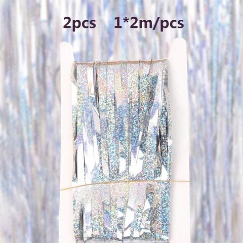 Doreen Foil Curtains Silver Foil Fringe Metallic Tinsel Curtains for Birthday Wedding Engagement Bridal Shower Baby Shower（2pcs，1 * 2m/pcs）（GC2098A）