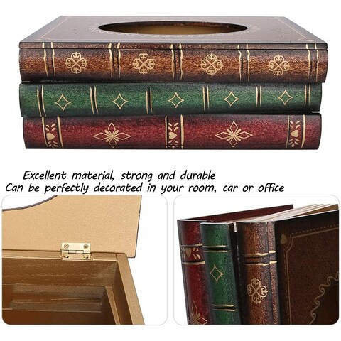 LINGWEI Creative book-shaped wooden tissue box decoration paper box decoration European pastoral simulation book hand-painted Tissue Box Brown