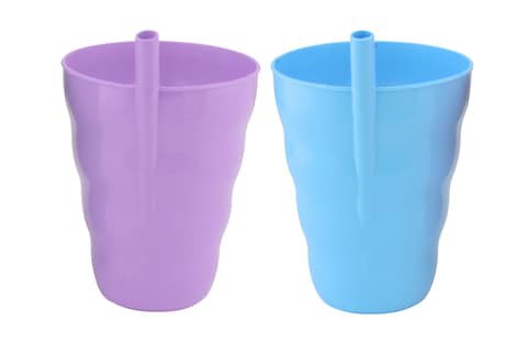 Q-Lux Cup With Straw, Plastic Cup with Built in Straw for Kids, Pack of 2