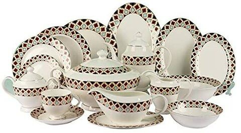 BP Porcelain Dishware Set, Dinnerware Set, Ceramic Tableware, Luxury Porcelain Combination Set With Hand-Painted Golden Rim, 97Pcs For 12 People, Tea Cup &amp; Saucer, Plate, Bowl, Tureen, New Bone China