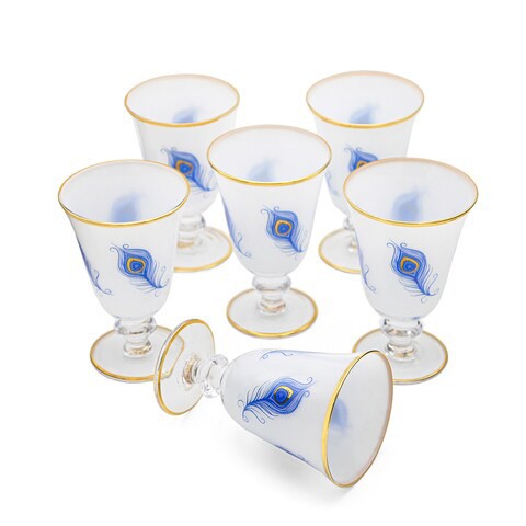 Al Hoora 6Pieces Set Of Juice Glass Gold/Blue Floral Design