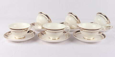 Lihan Best Porcelain Bone China 12 Coffee Cup Saucer Tea Cup Saucer High-Quality Gold Bone, Gift Package Suitable For Office, Restuarant, Living Room(180Cc)