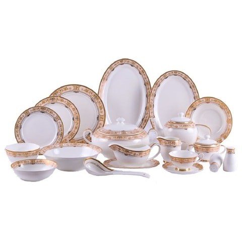 Dinner Set Porcelain Gold, 115pcs tea set; 10&#39;5 flat plate- (12) , 8&#39; soup plate- (12) 8&#39; flat plate- (12), 7&#39;5 flat plate- (12) 6&#39; salad bowl- (12), &#39;tea pot (1set)- (2) Tea cup/Saucer(12set) -(24),