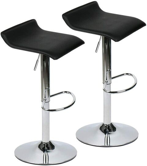 I@Home Pu Leather Round Bar Stool, Adjustable Height Swivel Barstools, Set Of 2 (Red)