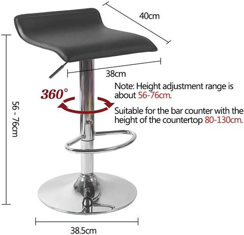 Nar 2Pcs Adjustable Swivel Barstools, Pu Leather With Chrome Base, Pub Counter Chair (B-Black, 60~80Cm)