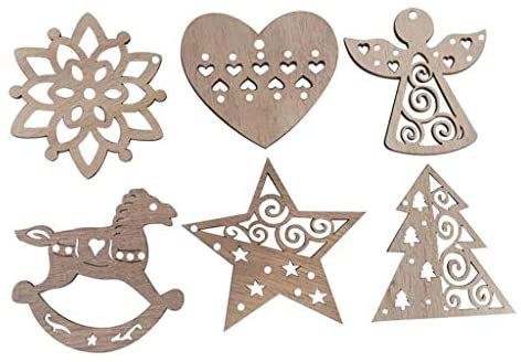 Generic - 6Pcs Christmas Snowflakes Wooden Pendants Xmas Tree Ornaments Home Hanging Decor