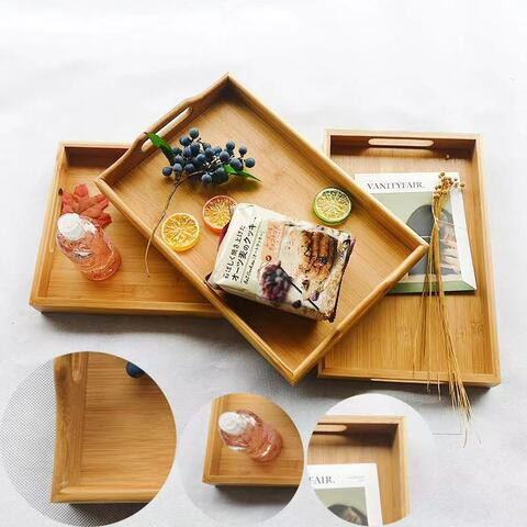 LIYING  Pack Serving Tray,Large Bamboo Serving Tray with Handles Wood Serving Tray Set for Coffee,Food,Breakfast,Dinner