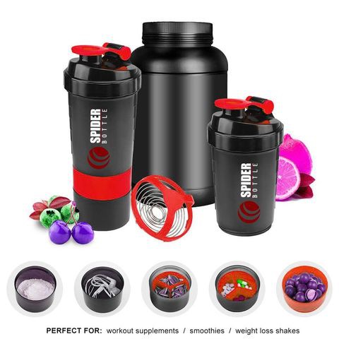 N.U.W.A 500 Ml Protein Shaker Bottle With 3-Layer Twist And Lock Storage, 100% Bpa-Free Leak Proof Fitness Sports Nutrition Supplements Non-Slip Mix Shake Bottle