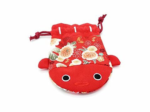 Nb Traditional Japanese Pattern Pouch Bag (Kingyo Kinchaku) (Red) (Small Bag)