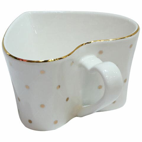 Ceramic Cup with Saucer and small golden spoon , Heart Design - 250mL (White)